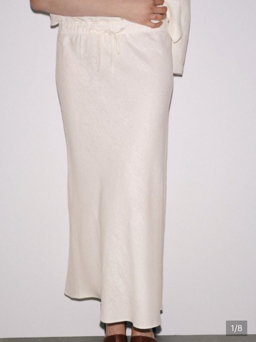 Zara ZW Collection 100% Linen Midi Skirt Ecru  NWT